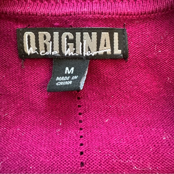 Nicole Miller Women M Cardigan Sweater Cranberry Silver Metallic Preppy Button - Picture 6 of 9